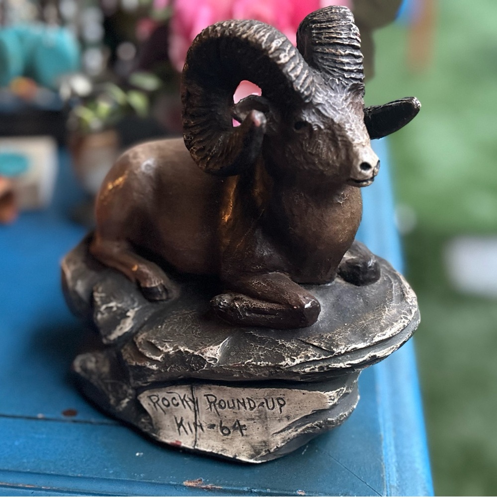 VINTAGE 1964 Rocky Round-Up Ram Figurine • Signed Jack Fuller • Rustic Western